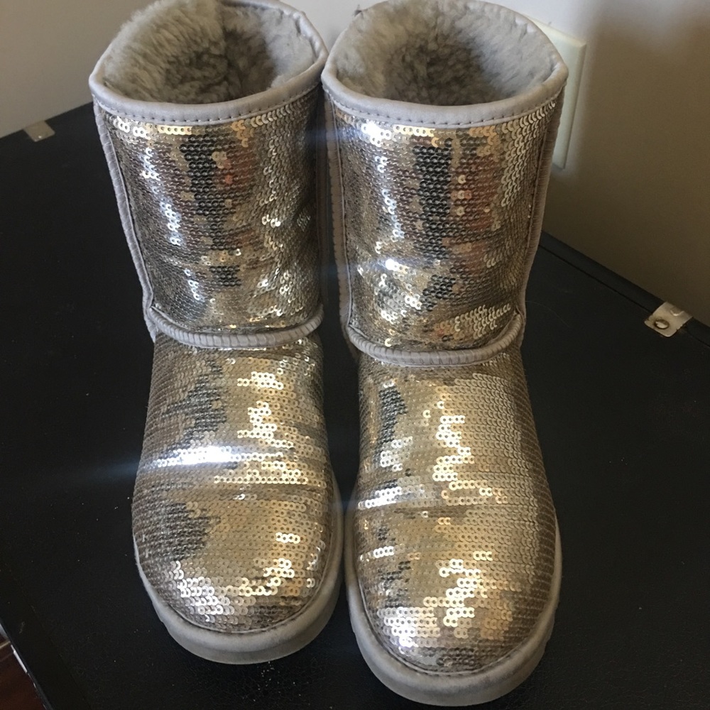 Short Silver Sparkly Ugg Boots